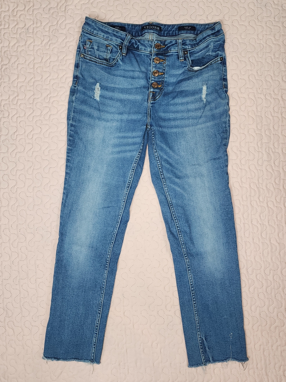 Vigoss Medium Blue Cropped Button-Fly Skinny Jeans